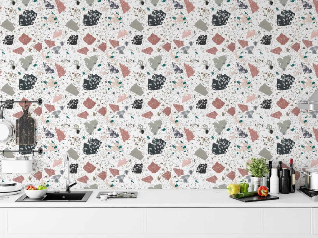 Large Neutral Colors Terrazzo Pattern Wallpaper, Abstract Speckled Design Peel & Stick Wall Mural