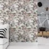 Modern Abstract Typography Wallpaper, Rusty Grunge Words Illustration Peel & Stick Wall Mural