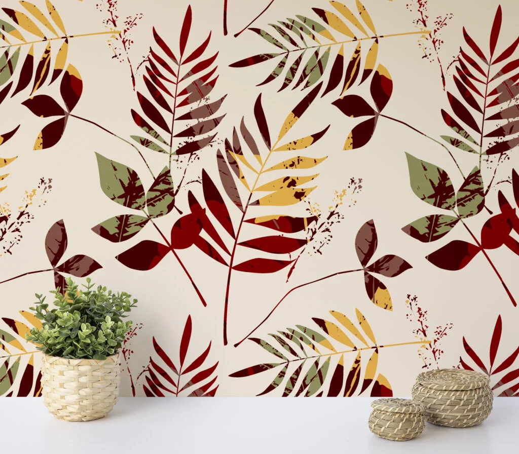 Vintage Branches Illustration Wallpaper, Autumn Harmony Leaves Peel & Stick Wall Mural