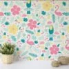 Happy Floral Flat Illustration With Toucans And Flamingos Wallpaper, Cheerful Nursery Deco Peel & Stick Wall Mural