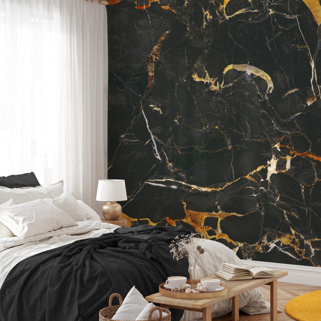 Black And Gold Stone Marble Texture Wallpaper, Premium Elegant Surface Peel & Stick Wall Mural