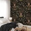 Mystical Wiccan Face Illustration On A Dark Background Wallpaper, Mystic Witch & Botanical Night Sky Peel & Stick Wall Mural
