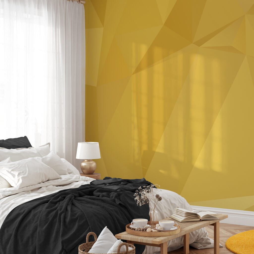 Yellow Abstract Triangles Geometric Pattern Wallpaper, Modern 3D Peel & Stick Wall Mural