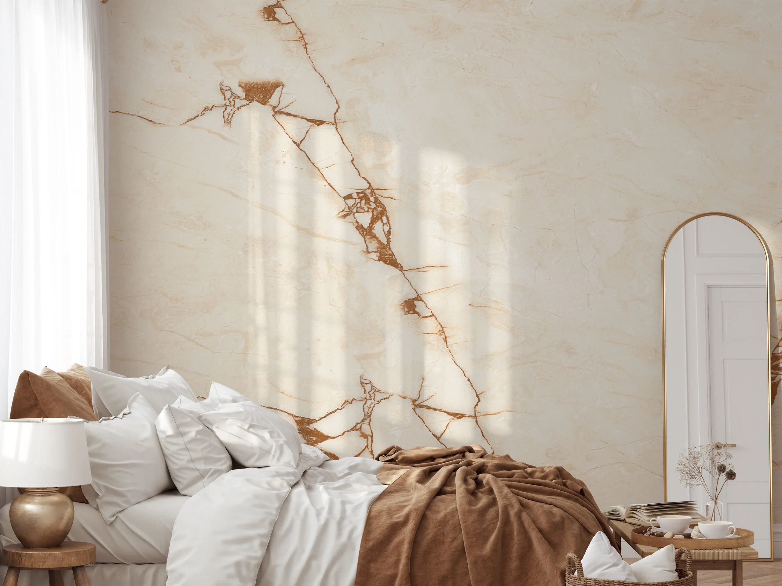 Beige Stone Marble Wallpaper, Luxurious Natural Stone Design Peel & Stick Wall Mural
