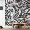 Dark Grey And White Swirl Design Wallpaper, Monochrome Marble Swirl Peel & Stick Wall Mural