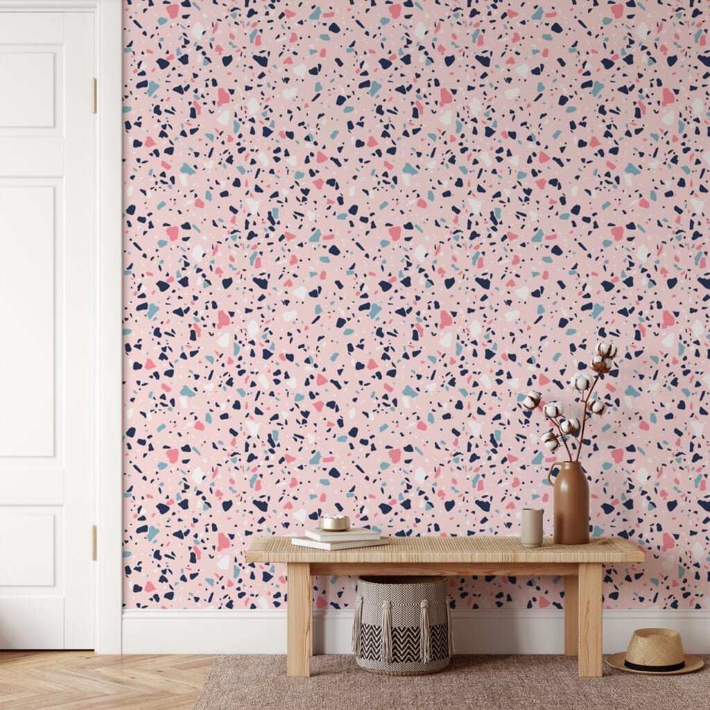 Colorful Terrazzo Illustrations Wallpaper, Pink Abstract Speckled Design Peel & Stick Wall Mural