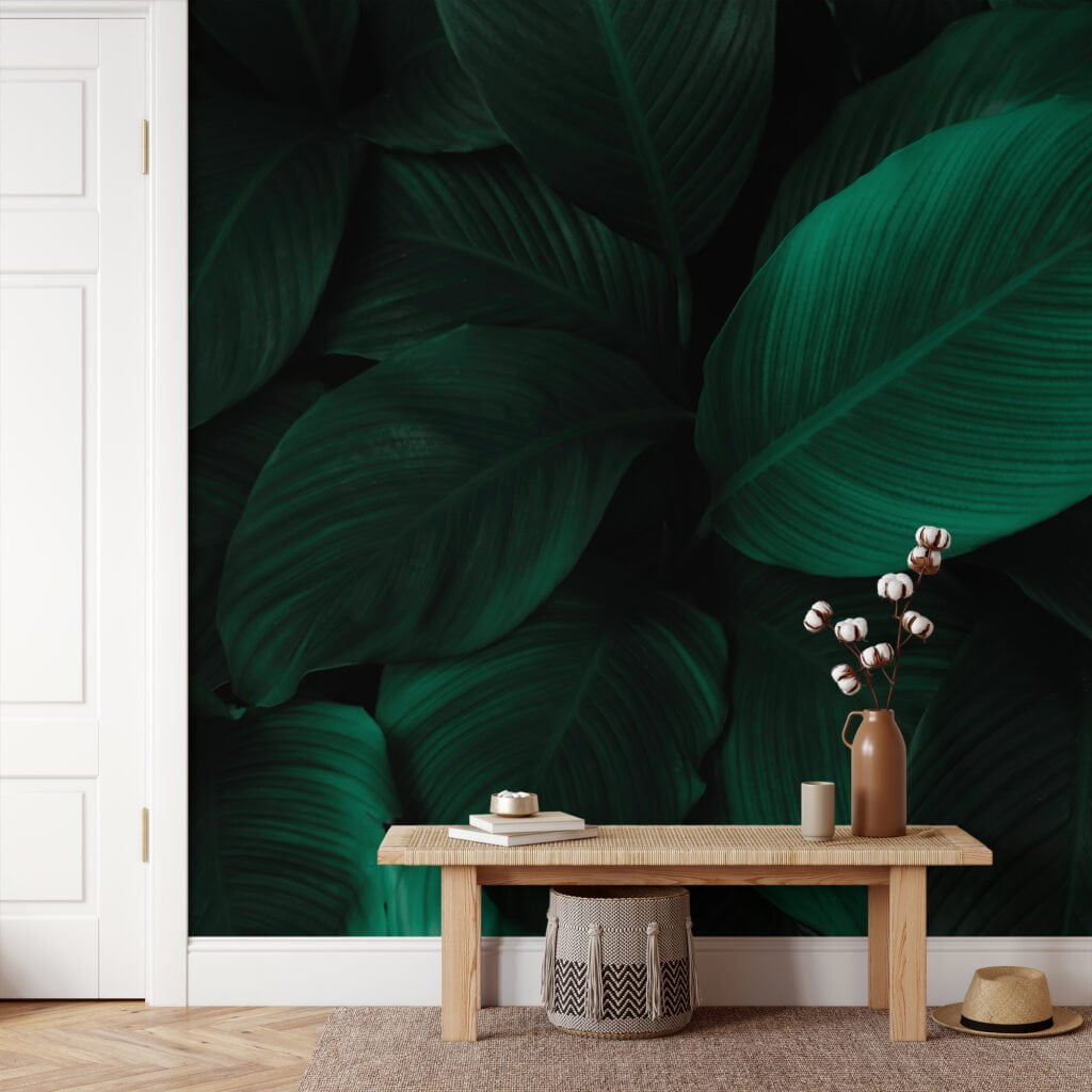 Dark Green Cannifolium Plant Wallpaper, Moody Botanical Peel & Stick Wall Mural