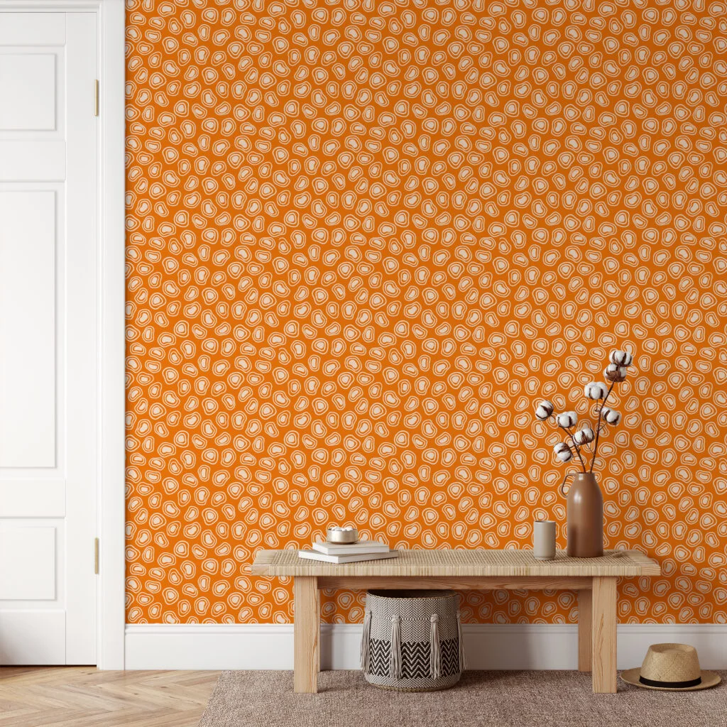 Retro Orange Shape Pattern Illustration Wallpaper, Abstract Geometric Pattern Peel & Stick Wall Mural