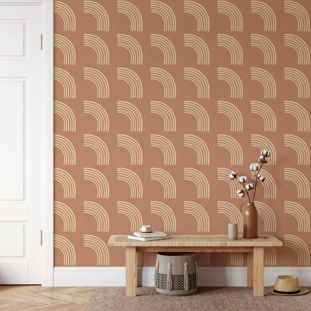 Abstract Boho Shapes Pattern Illustration Wallpaper, Minimalist Elegant Terracotta Peel & Stick Wall Mural