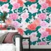 Floral Roses Flat Art Illustration Wallpaper, Romantic Rose Garden Peel & Stick Wall Mural
