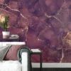 Shades of Purple And Gold Marble Ink Art Wallpaper, Abstract Gold Vein Peel & Stick Wall Mural