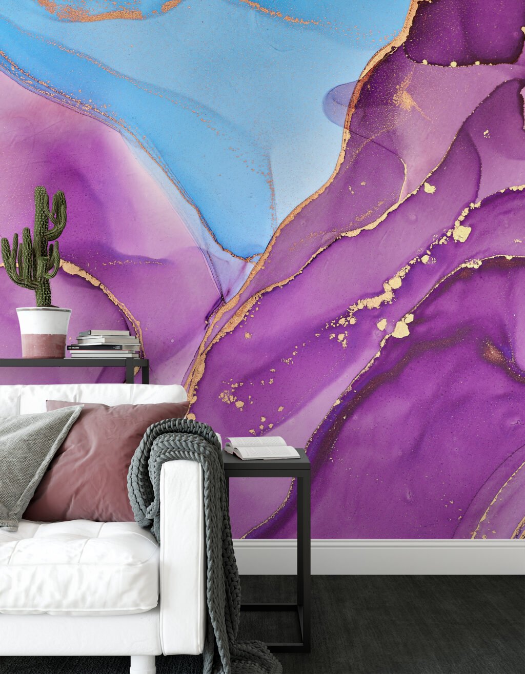 Bright Purple And Blue Alcohol Ink Art Marble Wallpaper, Majestic Purple Marble Peel & Stick Wall Mural