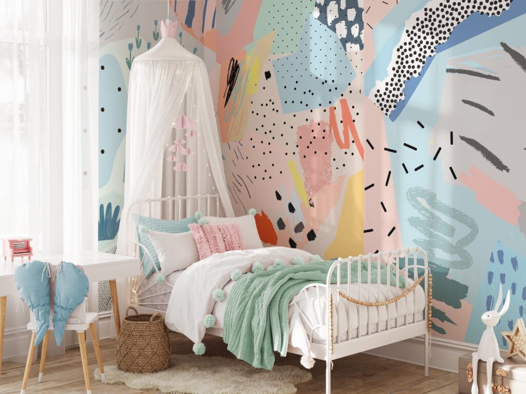 Abstract Brush Srokes and Shapes With Pastel Colors Wallpaper, Pastel Geometric Shapes and Textures Peel & Stick Wall Mural