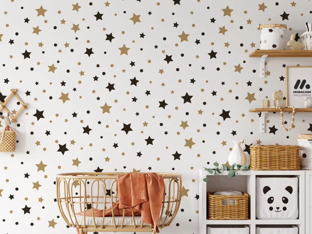 Stars And Dots Nursery Wallpaper, Twinkling Stars For Kids Peel & Stick Wall Mural