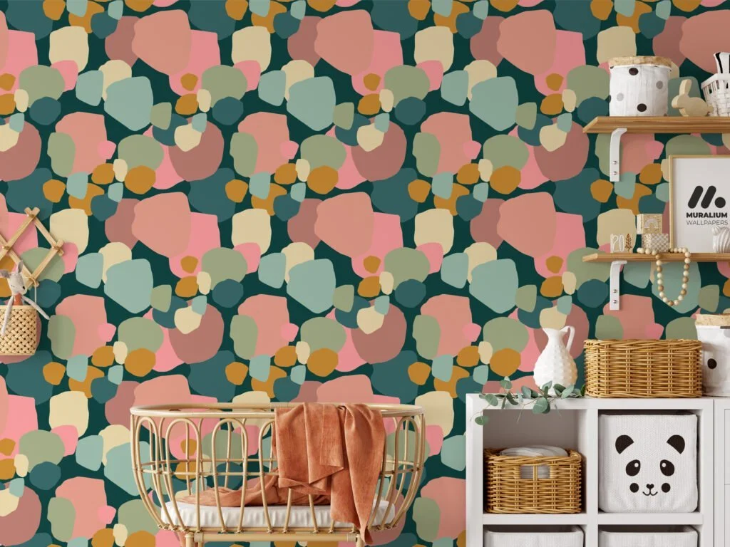 Abstract Exotic Pebbles Illustration Wallpaper, Soft Pastel Geometric Peel & Stick Wall Mural