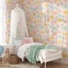 Nursery Abstract Colorful Flowers Pattern Illustration Wallpaper, Cheerful Floral Peel & Stick Wall Mural