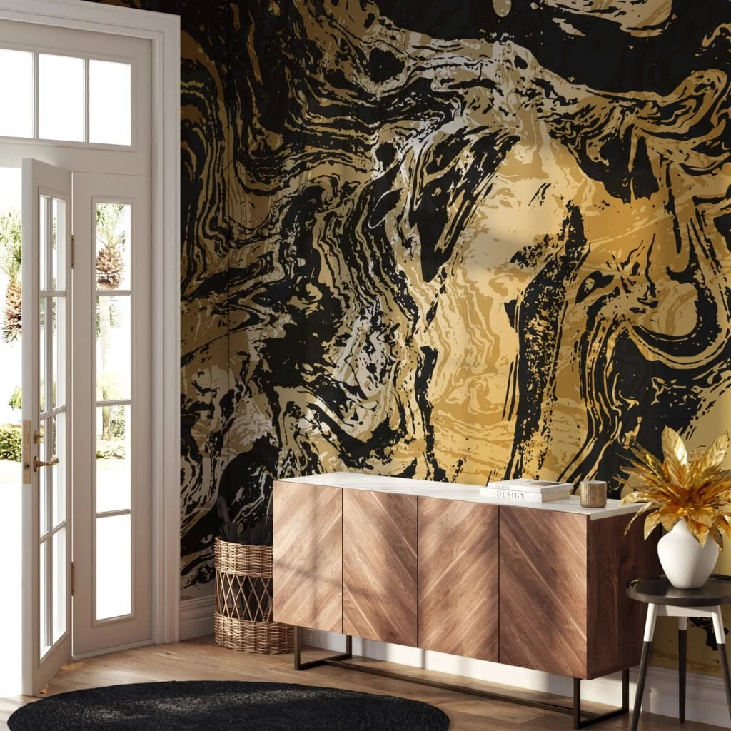 Abstract Gold And Black Marble Illustration Wallpaper, Luxury Peel & Stick Wall Mural