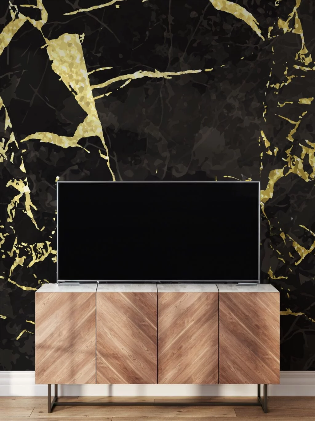 Black And Gold Illustration Wallpaper, Luxurious Black Marble Peel & Stick Wall Mural