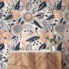 Abstract Floral Flat Art Style Wallpaper, Modern Nature Design Peel & Stick Wall Mural