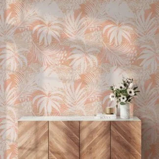 Peach Large Tropical Palm Leaf Silhouette Illustration Wallpaper, Modern Chic Peel & Stick Wall Mural