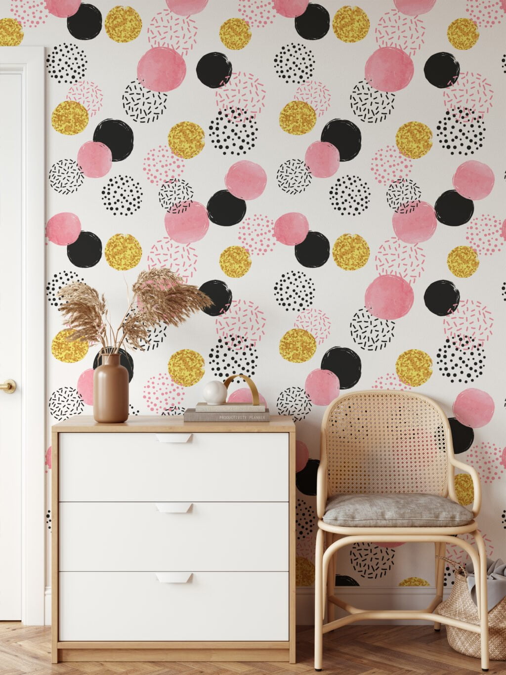 Confetti Circles Illustration Wallpaper, Chic Polka Glam Peel & Stick Wall Mural