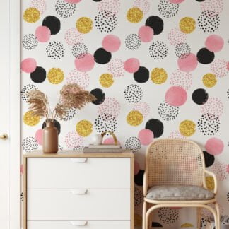 Confetti Circles Illustration Wallpaper, Chic Polka Glam Peel & Stick Wall Mural