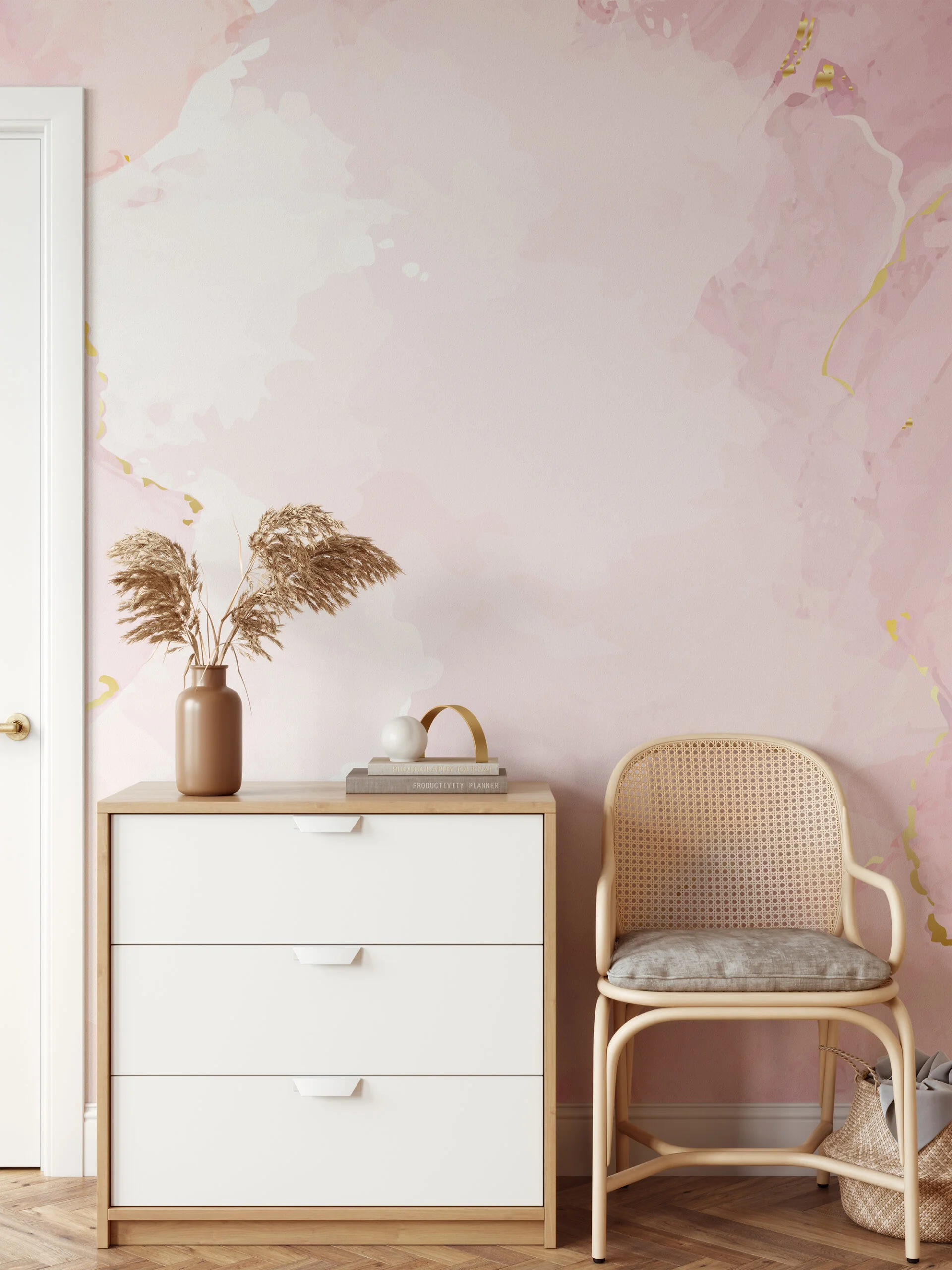 Pink Marble Illustration Wallpaper, Soft Luxe Marble Peel & Stick Wall Mural