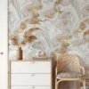 Abstract White And Gold Swirls Wallpaper, Luxe Marble Peel & Stick Wall Mural