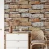 Brick Wall Stone Pattern Wallpaper, Detailed Faux Stonework Peel & Stick Wall Mural
