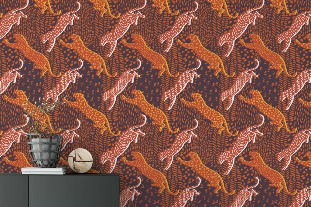 Abstract Tiger Leopard Pattern Illustration Wallpaper, Warm-Toned Modern Peel & Stick Wall Mural