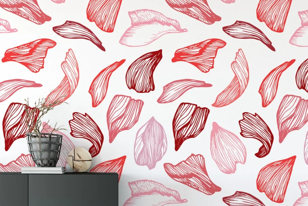 Abstract Red Line Art Wallpaper Pattern, Romantic Pink and Red Peel & Stick Wall Mural