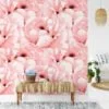 Abstract Soft Peach Pink Floral Wallpaper, Romantic Floral Peel & Stick Wall Mural