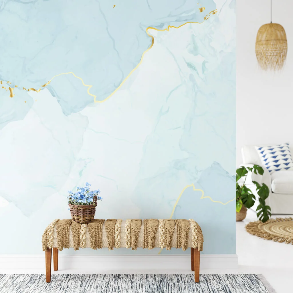 Light Blue Marble Wallpaper, Elegant Icy Blue Marble Peel & Stick Wall Mural
