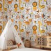 Cartoon Kids Tropical Illustration With Animals Wallpaper, Jungle Safari Kids Peel & Stick Wall Mural