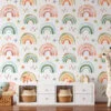 Watercolor Colorful Nursery Rainbows And Stars Illustration Wallpaper, Rainbow Drops Peel & Stick Wall Mural
