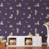 Farmer Rabbits With Dark Purple Background Illustration Wallpaper, Enchanted Garden Friends Peel & Stick Wall Mural