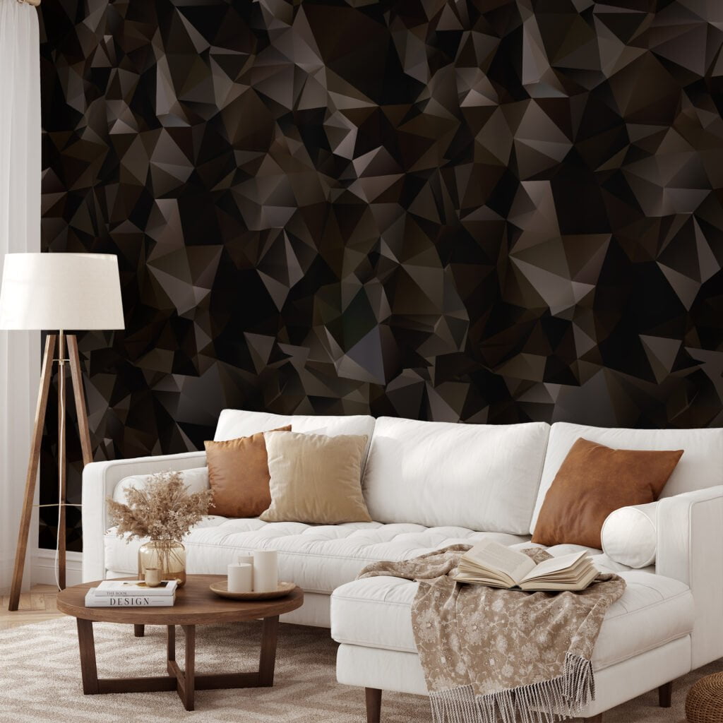 Dark Geometric Shapes Pattern Wallpaper, Abstract Brown & Black Design Peel & Stick Wall Mural