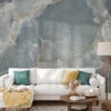 Muted Teal Blue Marble Stone Texture Wallpaper, Cool Tranquil Blue Peel & Stick Wall Mural