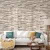 Beige Stone Brick Wall Wallpaper, Classic Limestone Brick Faux Peel & Stick Wall Mural