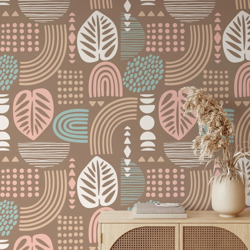 Pastel Colored Neutral Boho Illustration Wallpaper, Modern Geometric AbstractionPeel & Stick Wall Mural