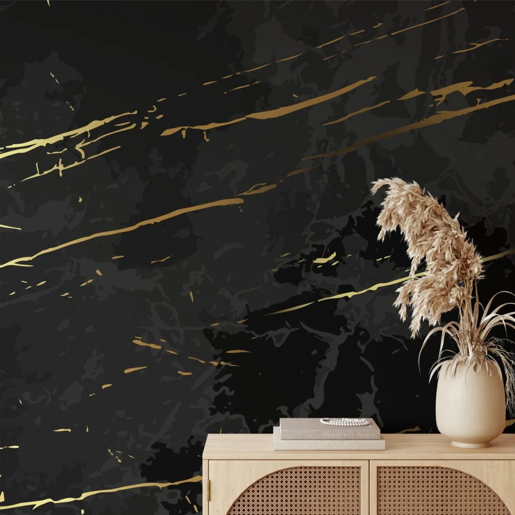 Black And Gold Illustration Wallpaper, Luxurious Marble Peel & Stick Wall Mural
