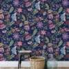 Colorful Floral Paisley Illustration Wallpaper, Opulent Navy Garden Peel & Stick Wall Mural
