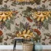 Floral Mystic Sun Illustration With Butterflies And Dragonflies Wallpaper, Enchanted Forest Peel & Stick Wall Mural