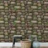 Cartoon Style Rocks And Moss Wallpaper, Natural Faux Texture Peel & Stick Wall Mural