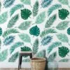 Tropical Leaves Illustration With A White Background Wallpaper, Assorted Greenery Peel & Stick Wall Mural