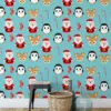 Christmas Themed Icons Illustration With Santa Claus Wallpaper, Cheerful Christmas Characters Peel & Stick Wall Mural