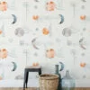 Watercolor Style Moon Pattern Illustration Wallpaper, Celestial Moon Phases Peel & Stick Wall Mural
