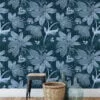 Abstract Floral Illustration Wallpaper, Winter Blooms Line Art Peel & Stick Wall Mural