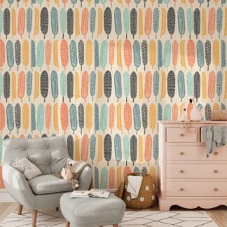 Abstract Tropical Feathers Flat Art Design Wallpaper, Playful Feather Array Peel & Stick Wall Mural