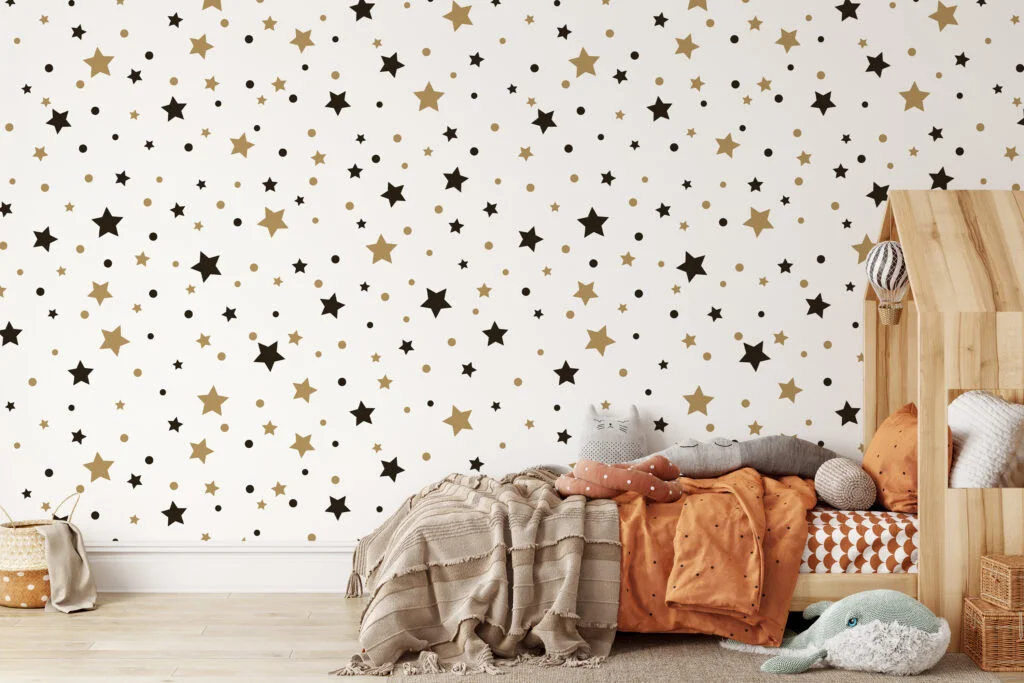 Stars And Dots Nursery Wallpaper, Twinkling Stars For Kids Peel & Stick Wall Mural